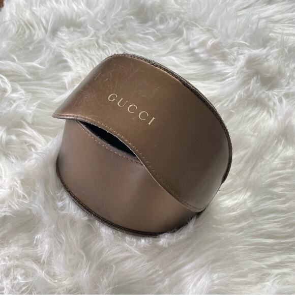 Gucci Unisex Sunglasses Case Glasses Leather Gold Bronze Velvet Interior GG Logo - Picture 1 of 11